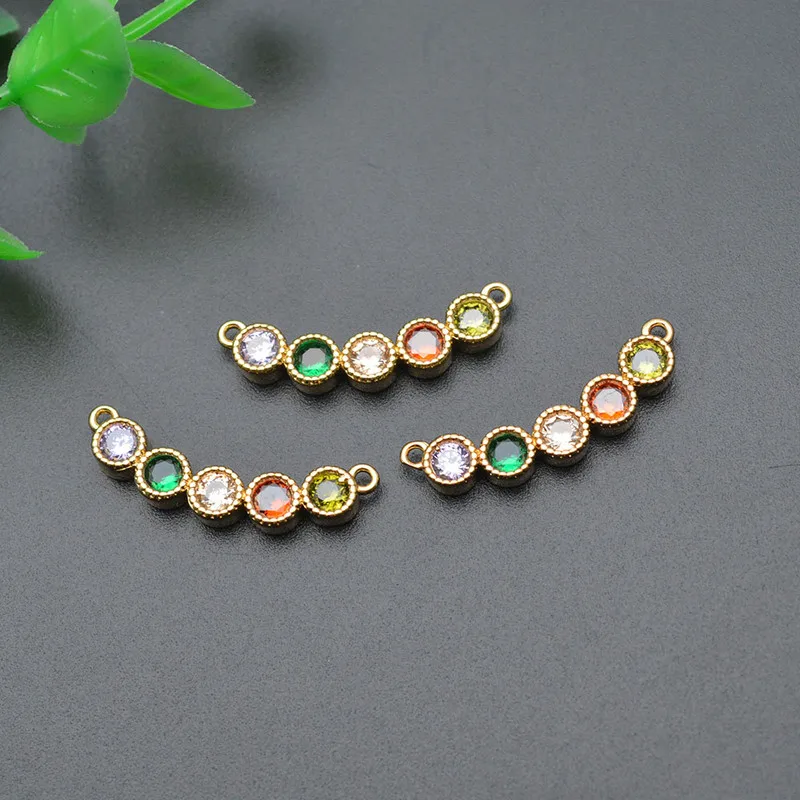20pc Multi Bright Rainbow Color Zircon Beads Curved Tube Two Loops Jewelry Connector Metal Charms for Necklace Bracelet making