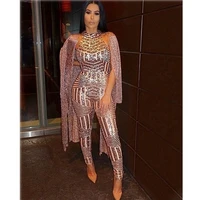 2021 new women sexy gold sequin jumpsuit mesh jumpsuit summer womens sparkling halter party jumpsuit body ladies overalls club