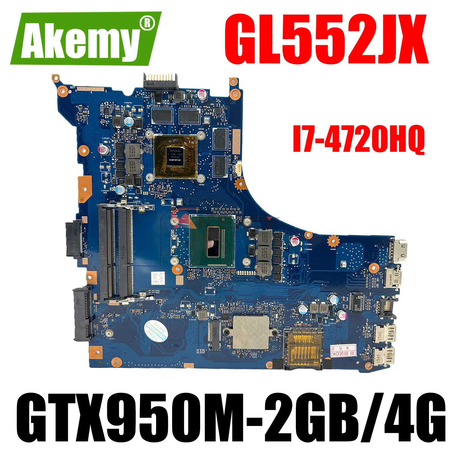 

Материнская плата GL552JX для ноутбука ASUS ZX50J, системная плата GL552JX I7-4720HQ GTX950M -2 ГБ/4G, тест бонборда, работает хорошо 100%!
