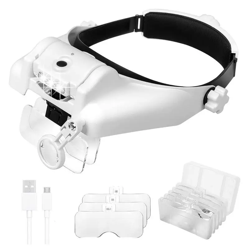 

LED Illuminated Headband Magnifier Rechargeable Hands-Free Magnifier Headset Magnifier For Close Up Work Watch Cross-Jewelry