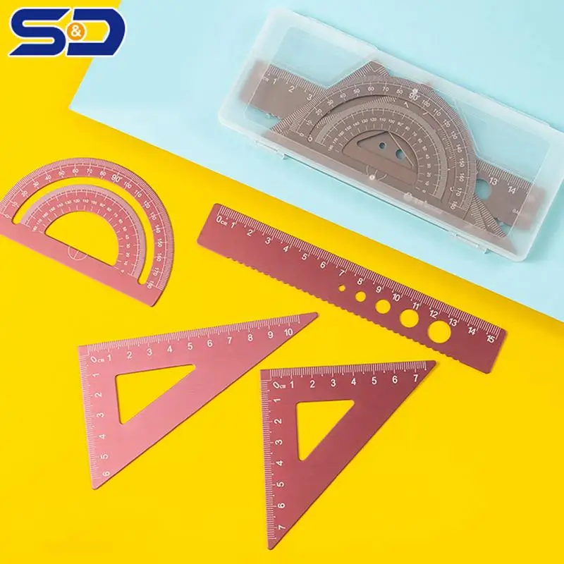 

4PCS/Set Aluminum Alloy Ruler Drawing Measurement Geometry TriangleRuler Straightedge Protractor A Variety Of Rulers