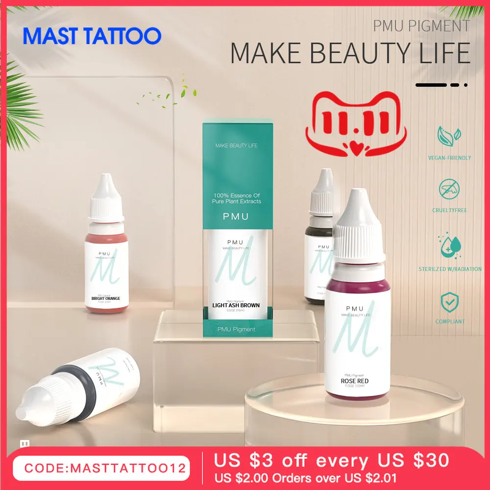 

MAST Tattoo 0.5oz Plant PMU Ink for Eyebrow Eyeliner Microblading Pigment Permanent Makeup Machine Cartridge Tattoo Supply 15ml