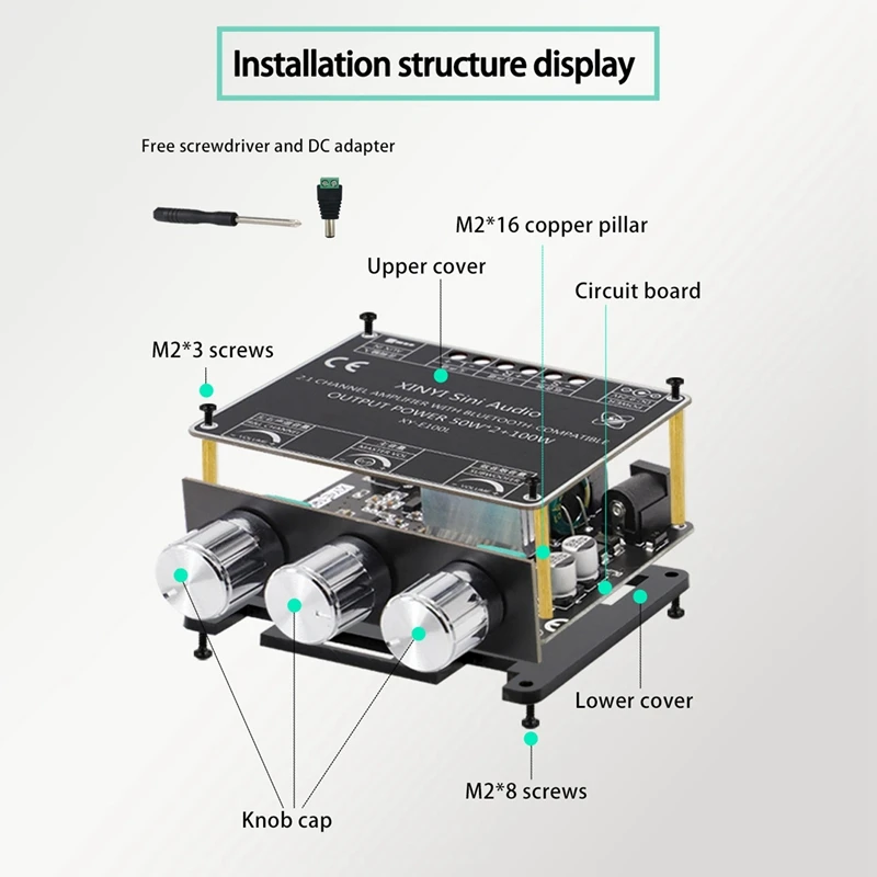 XY-E100L 2.1 Channel For Bluetooth Audio Amplifier Module 50Wx2+100W High And Low Tone Subwoofer Board Speaker
