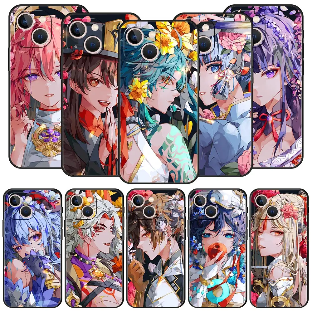 

Genshin Impact Xiao For iPhone 11 12 13 14 Pro Max Mini Phone Case X XR XS 7 8 Plus SE 2020 Luxury Black Silicone Cover Funda