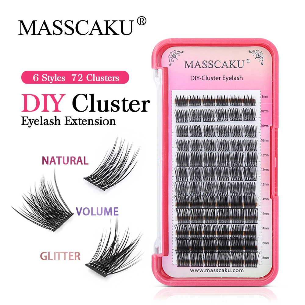 

MASSCAKU 72 Volumes Natural Individual Heated Bonded Clusters Korean Makeup Eyelash Extension Free Shipping False Eyelashes