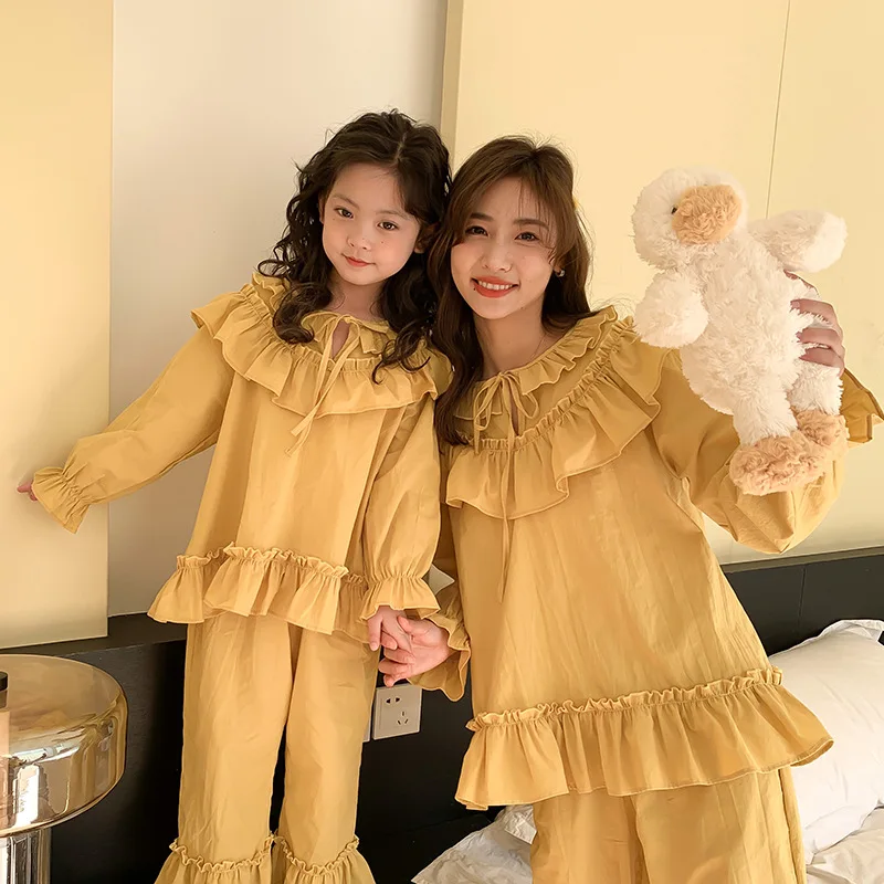 

Mother Daughter Cotton Matching Pajamas Baby Girls Coming-Home Outfit Mommy And Me Sleepwear Clothes Tops Pants Women Nightwear