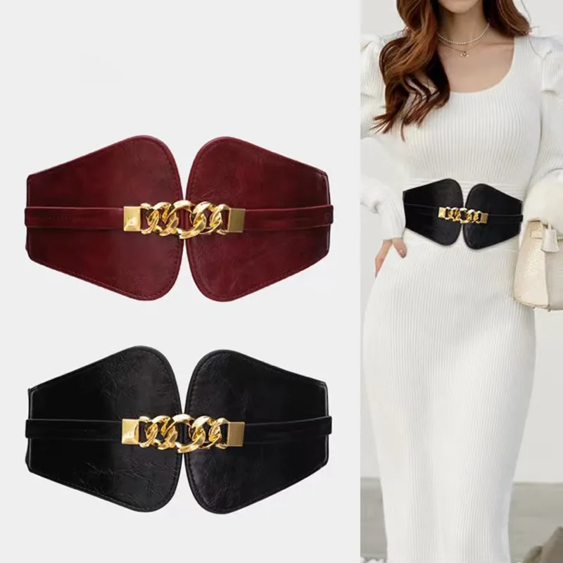 New Luxury GoodsAmerican Style Super Wide Fashion Ladies Elastic Girdle Decorative Skirt Coat Pin Buckle Elastic Accessory Belt