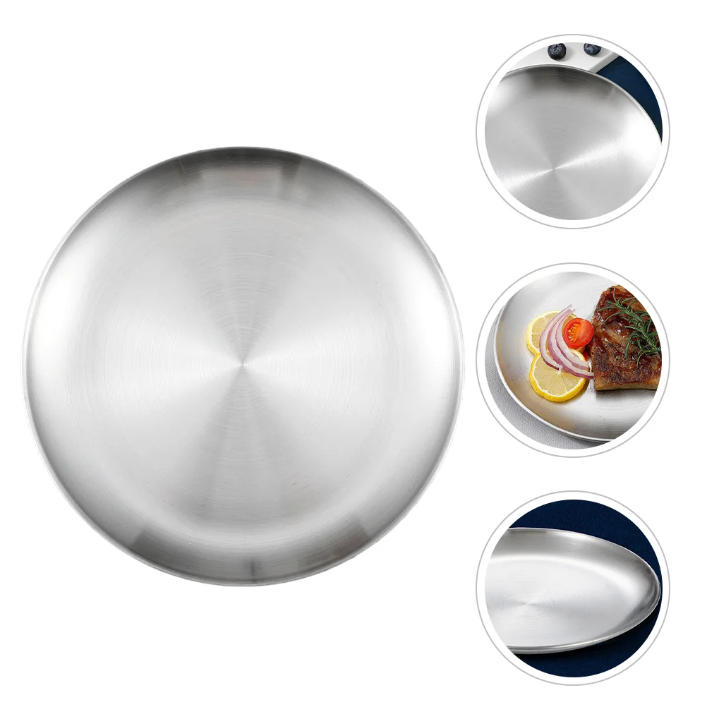 

6pcs Reusable Metal Dinner Plates Stainless Steel Kitchenware Round Metal Plates