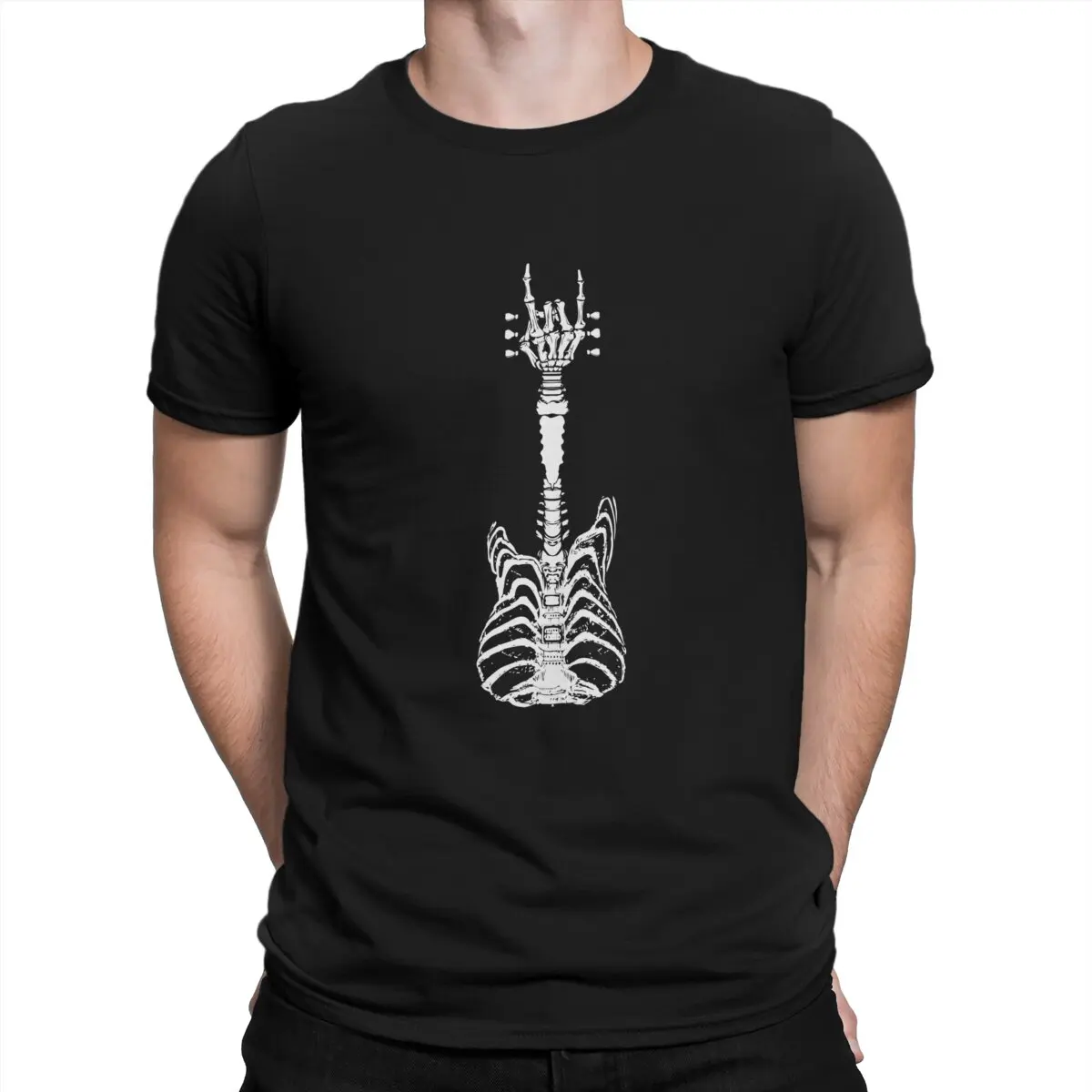 

Guitar Rock Newest TShirt for Men Rock & Roll Skeleton Round Collar T Shirt Distinctive Gift Clothes OutdoorWear