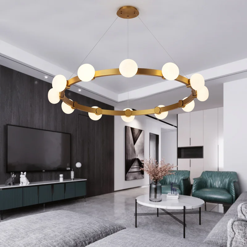 

New Glass Ball LED Chandelier Lights For Living Room Bedroom Home Deco Lighting Hanging Fixtures Iron Plating Modern Chandelires