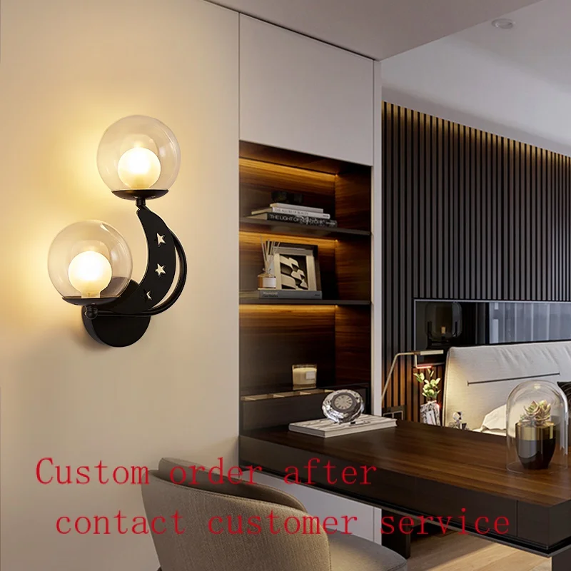 

Modern vintage moonlight glass globe decorative wall lamp fashion creative bedroom bedside lamp hallway lamp