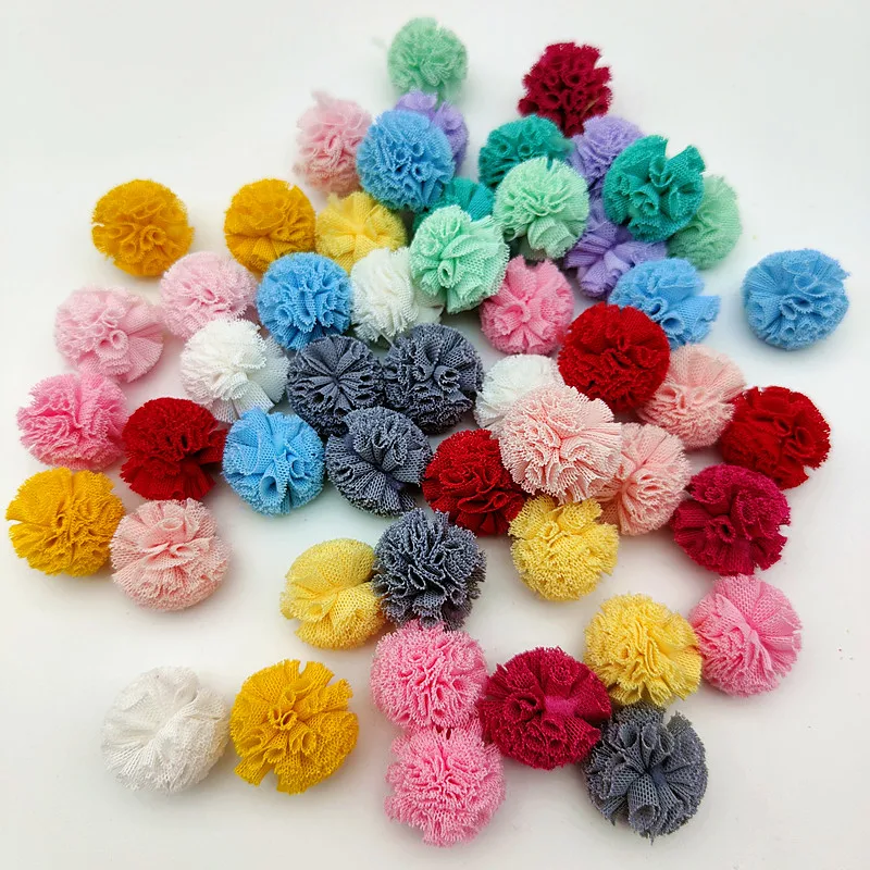 10-25mm Lace Gauze Elastic Flower Ball DIY Children Craft Supplies Patch Headdress Jewelry Pendant Material Yarn Pom - купить по