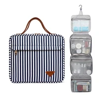 portable folding cosmetic storage toilet bags striped toiletry bag hanging hook large capacity makeup organizer waterproof pouch