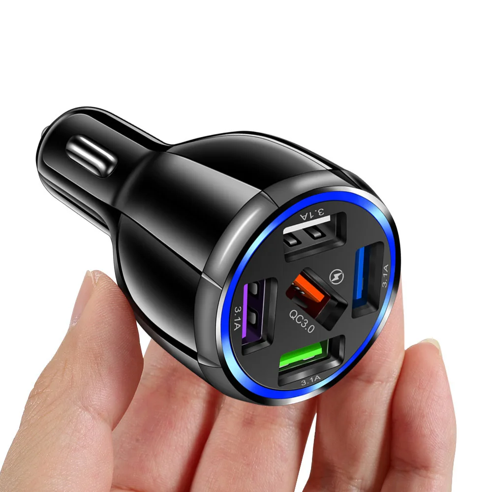 Купи USB Car Charger Quick Charge 5 Ports Car Cigarette Lighter QC 3.0 Fast Charging Adapter For iPhone Xiaomi Mobile Phone за 192 рублей в магазине AliExpress