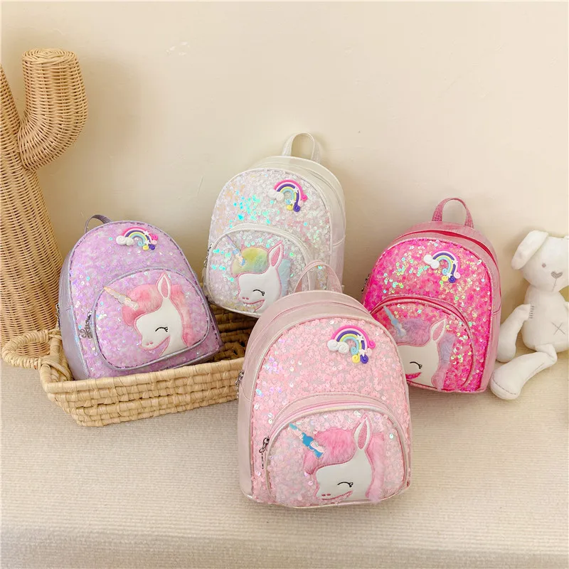

Children's Sequins Unicorn Backpack Pink Waterproof Student Girls Sweet Schoolbags Bling School Bags Fashion Party Purse