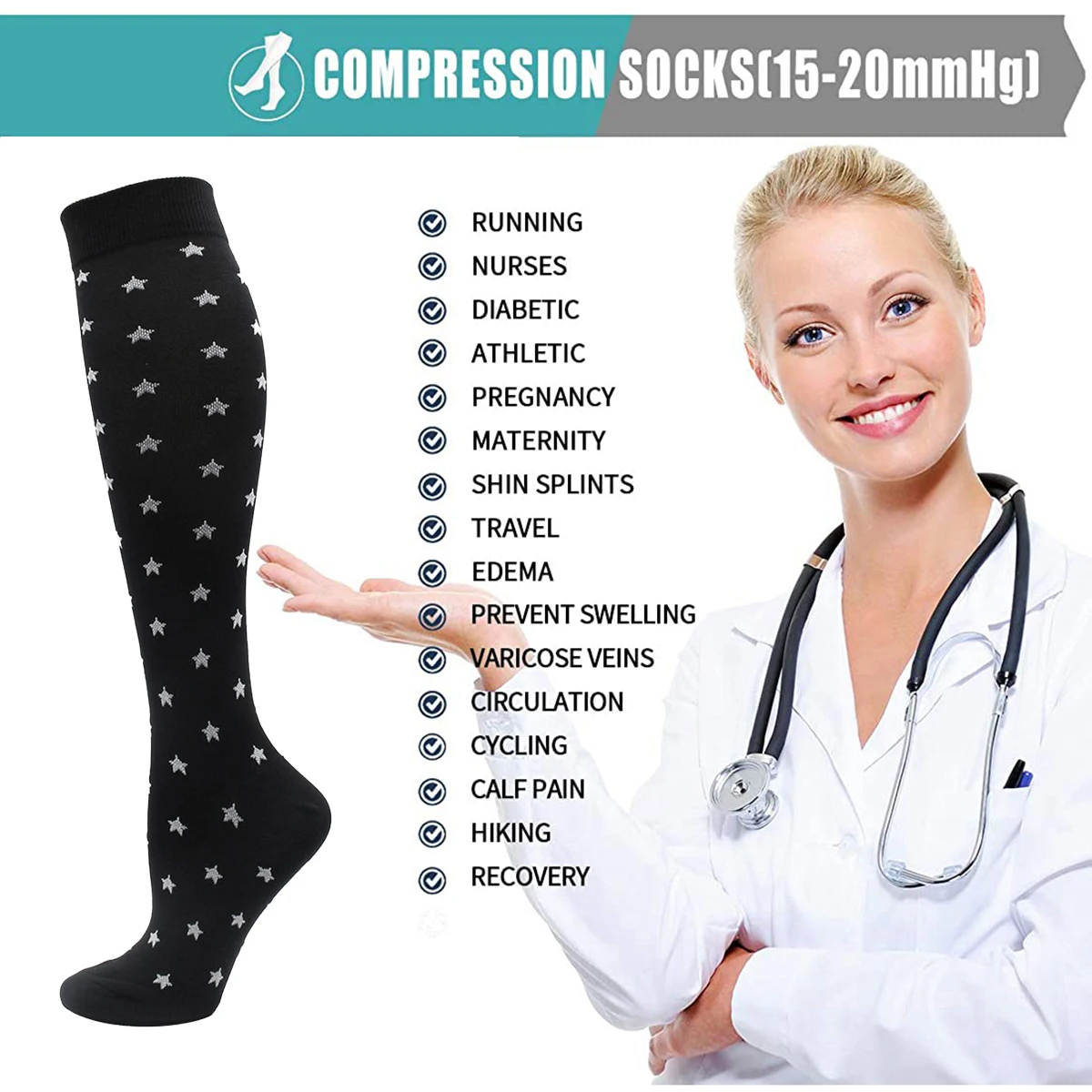Men Compression Socks Women Varicose Veins Medical Long Tube Outdoor Sports Compression Socks Knee High Pressure Stockings Men