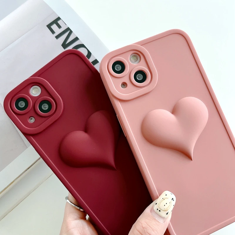

Soft Silicone Love Heart Phone Case For iPhone 11 12 13 Pro Max Matte Shockproof Cases Cover