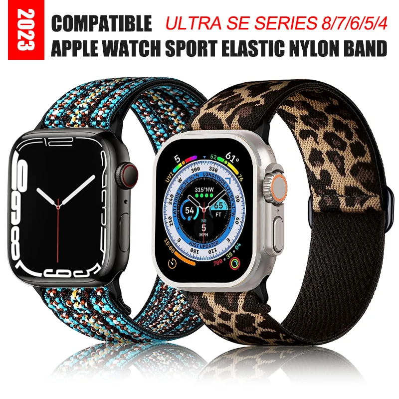 

Soft Nylon Loop Elastic Buckle Strap For Apple Watch SE Band 40mm44mm Series 8/7/6/5/4 iWatch Leopard Watchband Bracelet 41/45mm