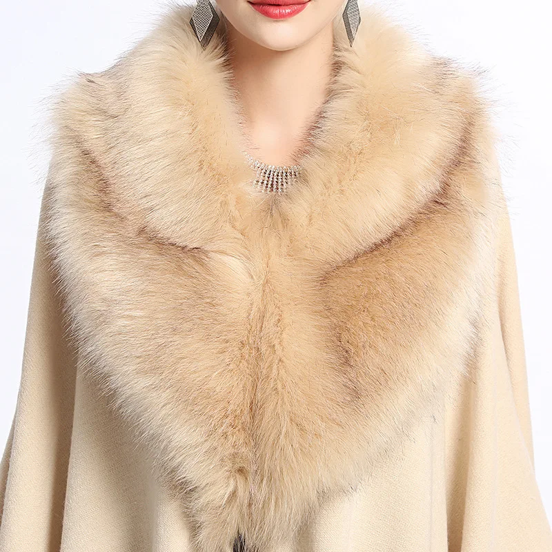 Autumn and winter new style imitation fox fur big fur collar loose large knitted cape cape