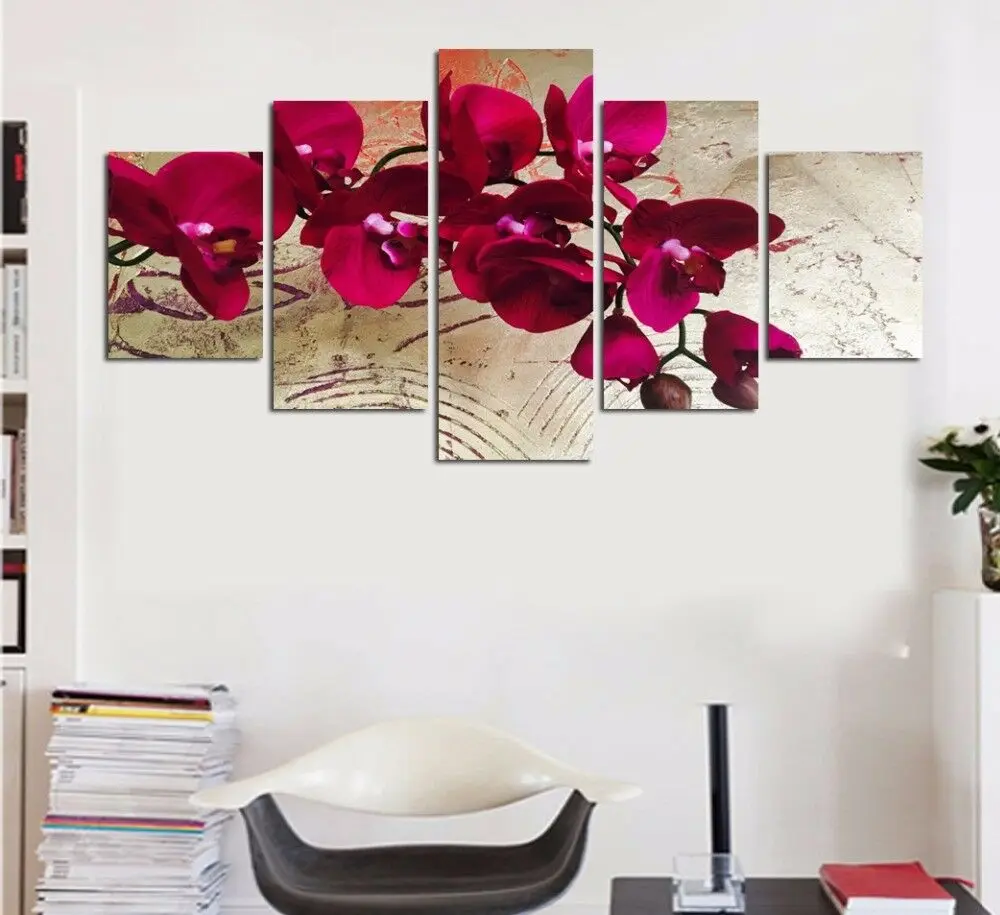 

Картина-постер на стену с изображением Красной орхидеи, 5 панелей