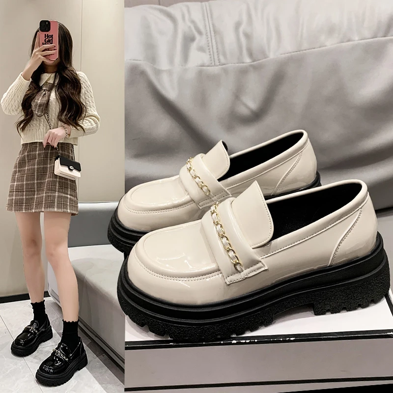 

Туфли дерби женские в британском стиле, лоферы без шнуровки с мехом, круглый носок, повседневные кроссовки, Осенняя обувь на платформе, конс...