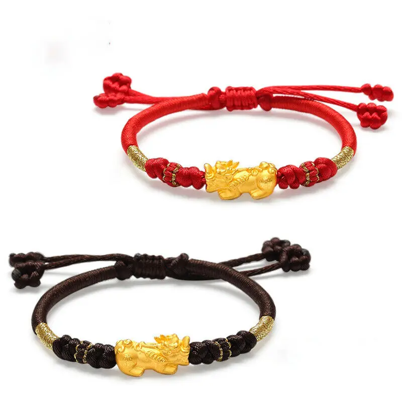 

1pcs Pure 999 24K Yellow Gold 3D Lucky Pixiu Dragon Son Bracelet