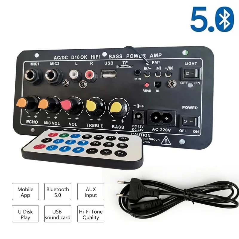 

Car Bluetooth Digital Amplifier Board 220V 12V 24V Dual Microphone Bluetooth Card Stereo Amplifier Subwoofer Karaoke Amplifier