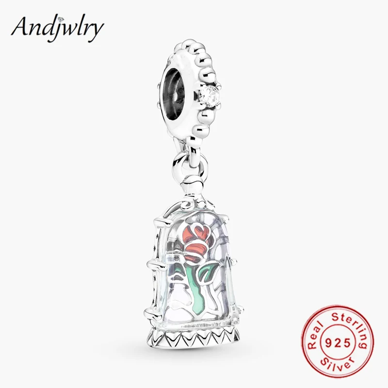 

Fit Bracelet Charms Silver 925 Original Rose Flower Dangle Charm Bead Bracelet&Bangle Jewelry Berloque