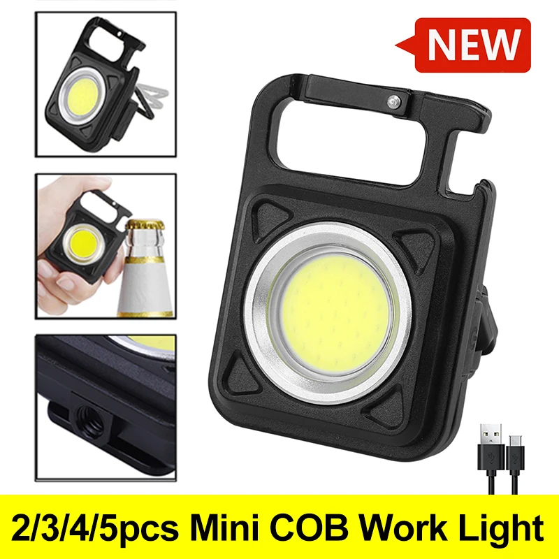 

2/3/4/5 шт. Мини рабочий светильник COB, портативный карманный фонарик, USB Перезаряжаемый фонарик, брелок, подвессветильник ильник для кемпинга н...