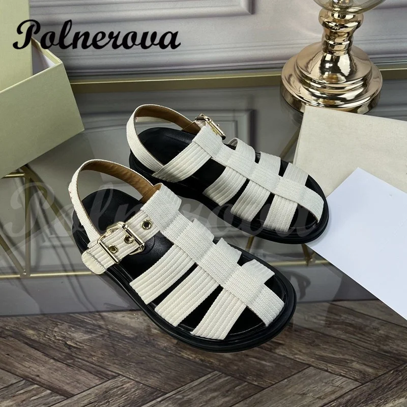 Retro Woven Baotou Sandals Women's Flat Leather Hollow Fashion Roman Shoes Flat Platform Summer Casual Shoes Summer New In