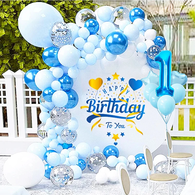 

122 шт. комплект гирлянд Macaron металлик синий белый и серебристый набор воздушных шаров конфетти для дня рождения Baby Shower Свадебная вечеринка у...