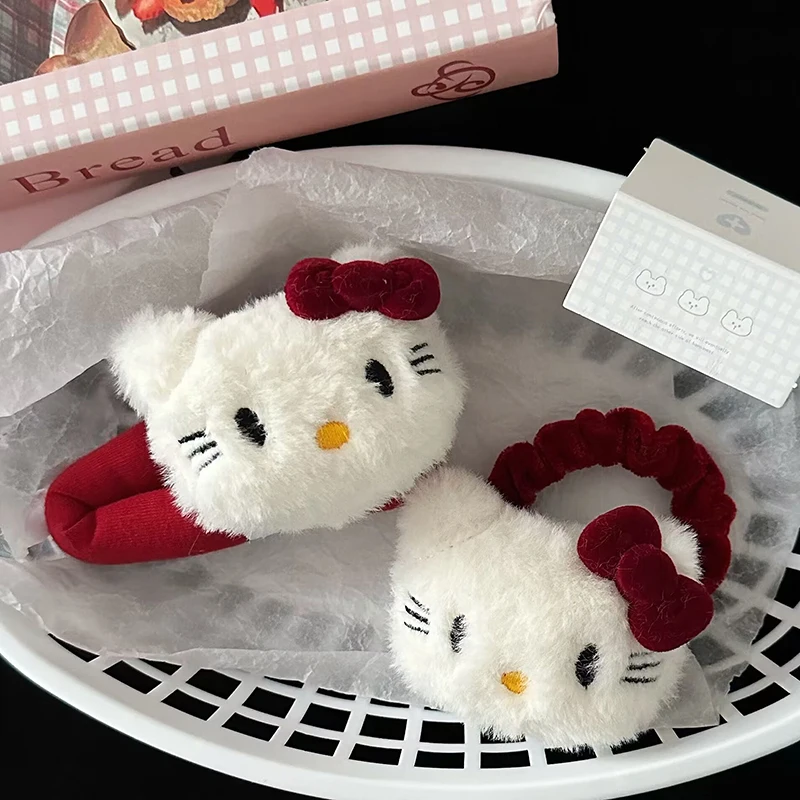 Sanrio с леопардовым принтом черная кожа кольцо для волос Hello Kitty заколка осень-зима