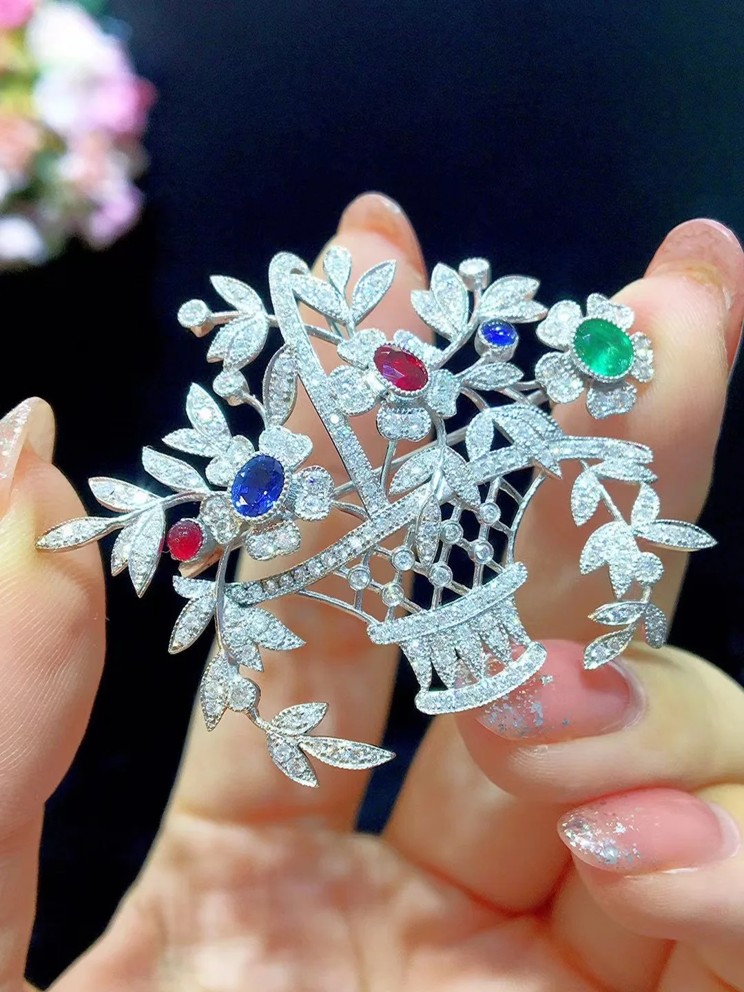 Подлинные ювелирные изделия 18 карат белое золото с бриллиантами брошь в виде