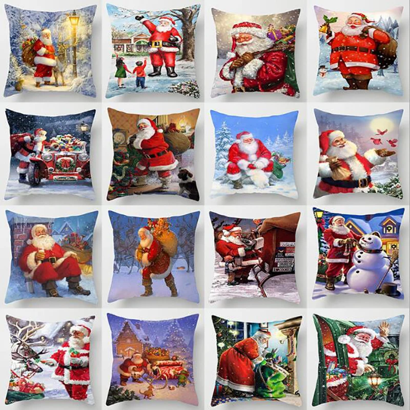 

Santa Claus Printed Pillow Cover Bedroom Living Room Sofa Pillowcase Santa Claus Pattern Home Decoration Pillowcase