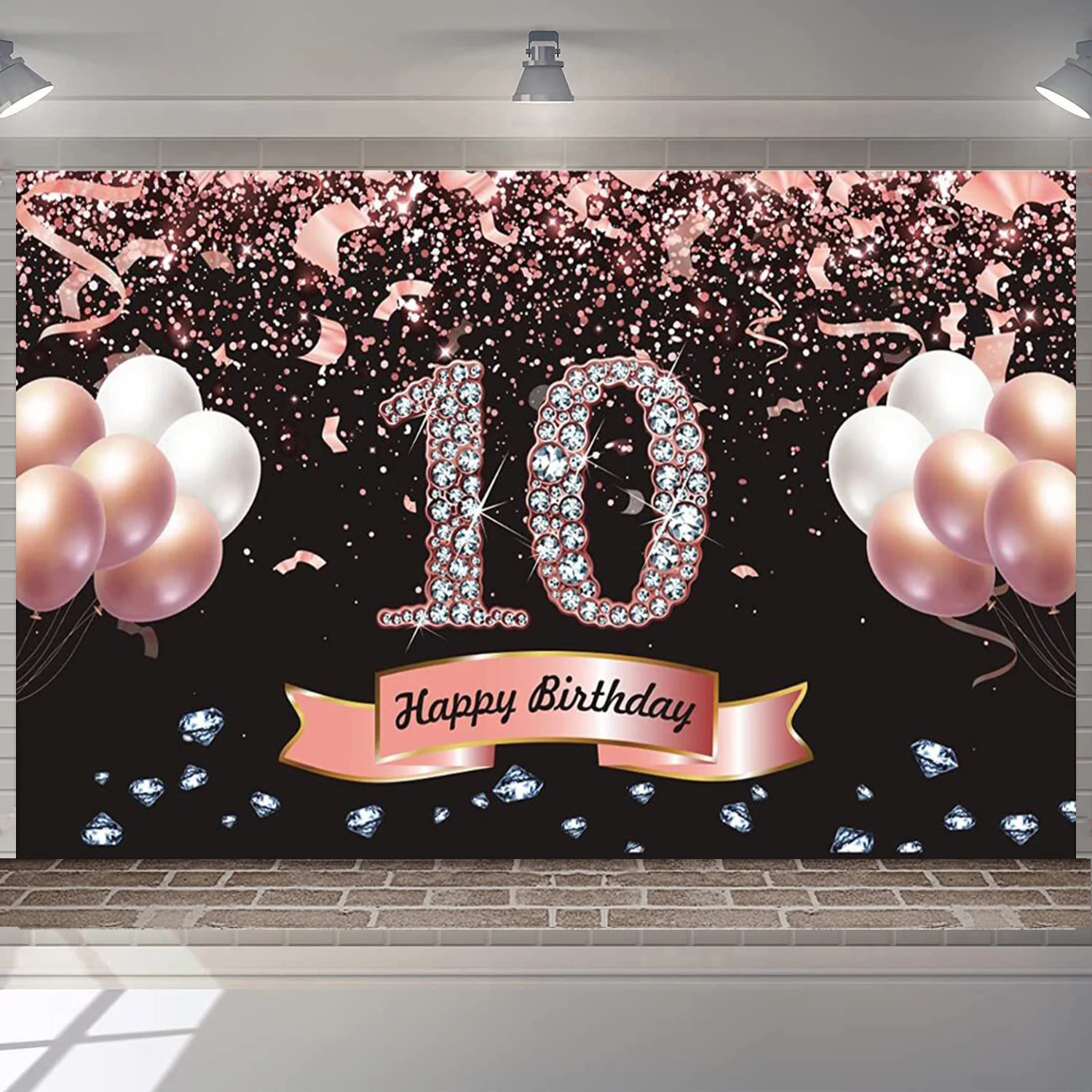 

Rose Gold Pink 10th Backdrop Girls Boy Ten Happy Birthday Party Flower Decoration Photography Backgrounds Banner