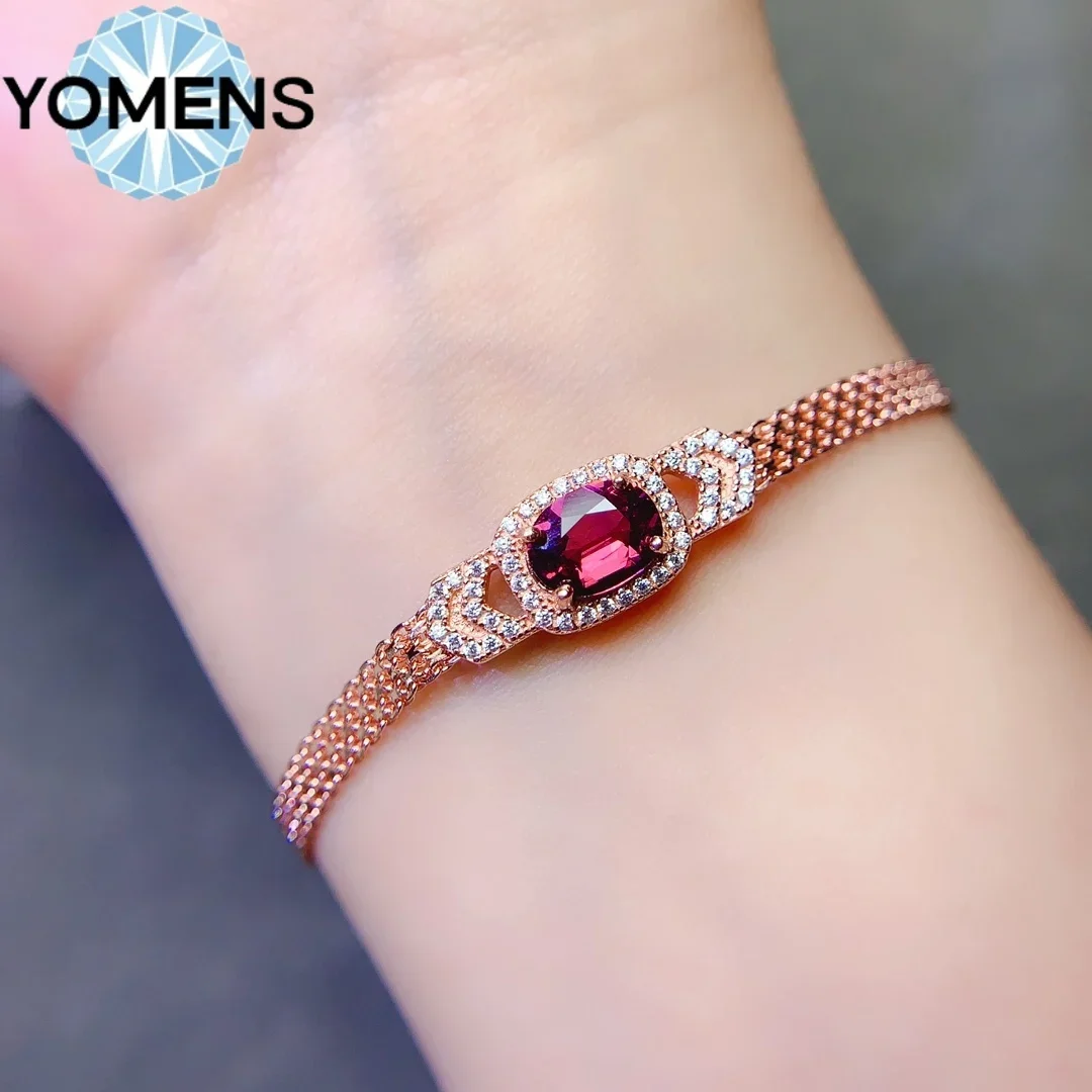 Женский браслет из серебра 925 пробы с натуральным гранатом