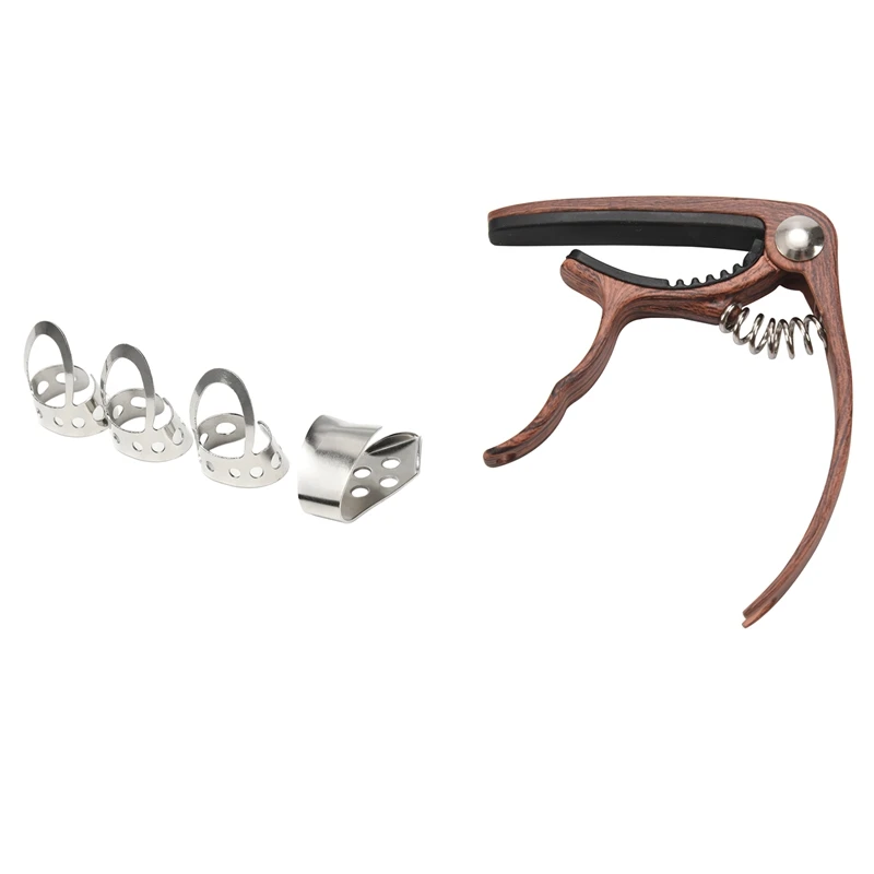 

2 Set Musical Instrument Accessories: 1 Pcs Guitar Capo & 1 Set Metal Adjustable Thumb Finger Guitar Picks