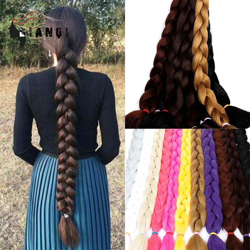 DIANQI Synthetic Hair Long Jumbo Braiding Ponytail Hair Pink Black Purple 165g Twist Braid Rope Wig Braid For Women Daily Use