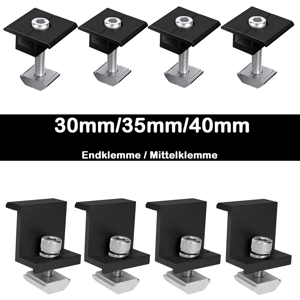 

4 Pcs Solar Panel Bracket Fixing PV End Clamp Middle Clamp Mounting 30mm/35mm PV Solar Panel Racking Clamps Holder Mounting Rail