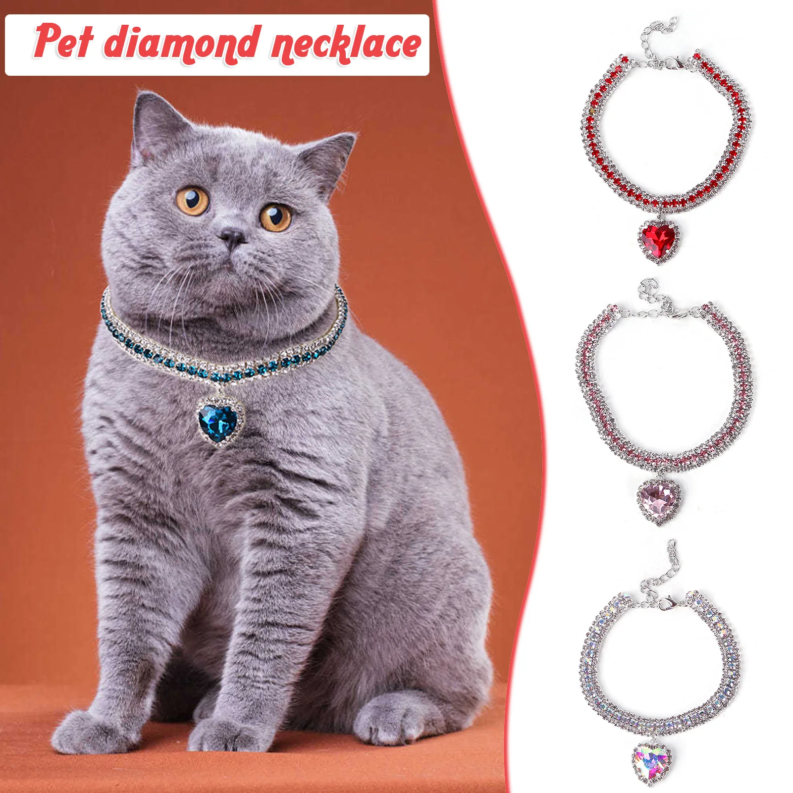 

Ожерелье с подвеской в форме животного с бриллиантом, регулируемое для маленьких домашних животных, легкие Ошейники в форме сердца, вечерне...