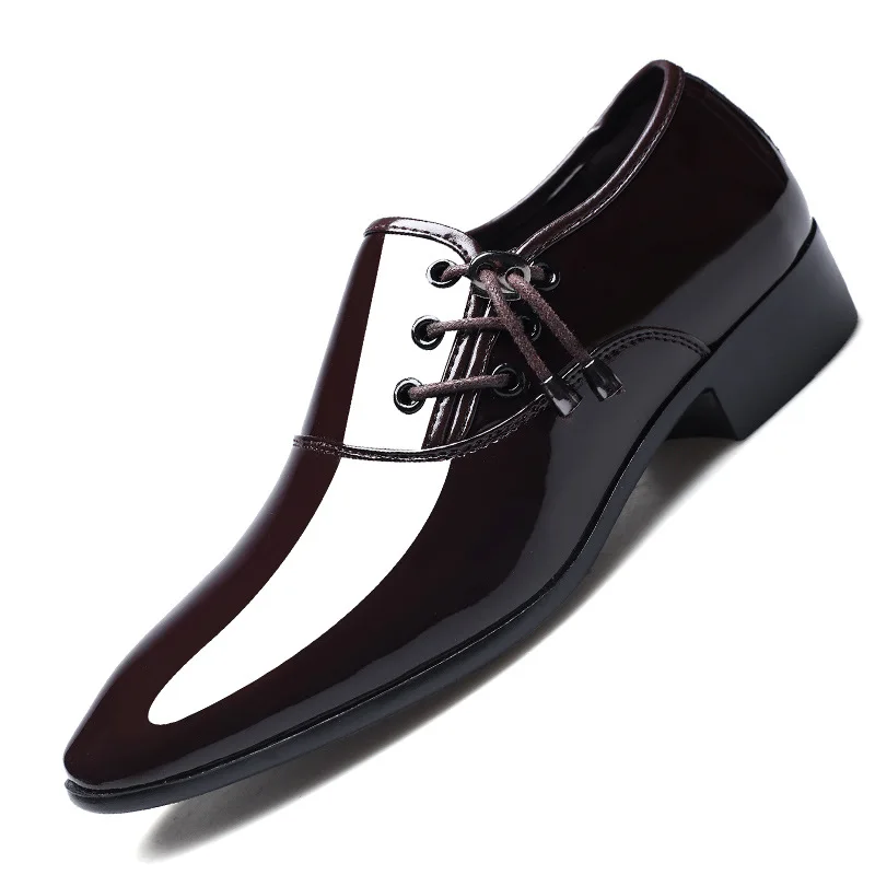 

J97 New Pointy Leather Shoes Men's Business Casual Dress Shoes Men's Bright Casual Large Size Wear-resisting Men's Wedding Shoes