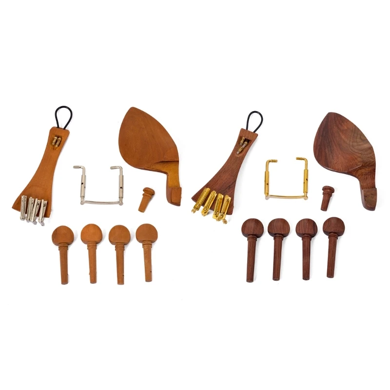 

Wood 4/4 Violin Parts Accessories Set With Chin Rest Endpin Tailpiece Tuning Pegs Ebony Chin Rest for Violin Replacement