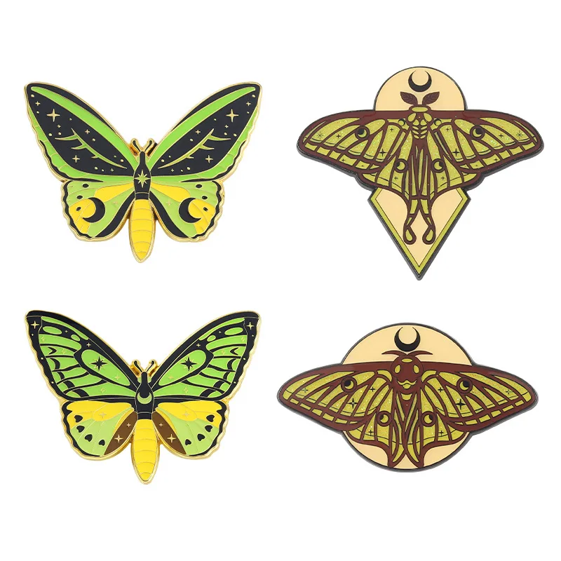 

Butterflys Moth Hard Enamel Pins Custom Lily of the Valley Vine Brooches Lapel Badge Black Insect Plant Jewelry Gift for Friends