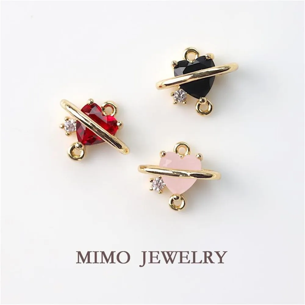 

Color copper plated gold tri-color love shaped small planet universe double ring pendant DIY handmade accessories