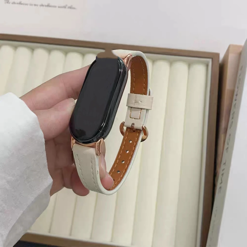 Фото Роскошный высококачественный кожаный ремешок для Xiaomi Band 10, 9, 8, аксессуары NFC, ремешок для часов для женщин №2