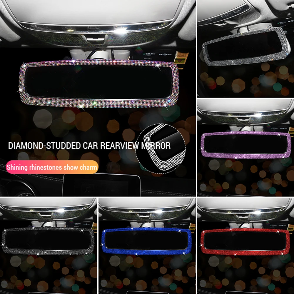 2022 Rhinestone Car Rearview Mirror Decor Charm Crystal Ornament Rear View Mirror Cover Car Bling Accessories for Woman