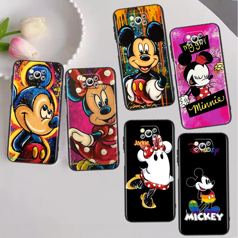 

Art Mickey Minnie Mouse For Xiaomi Poco X5 X3 Pro X4 F4 F3 GT M5 M5s M4 M3 C55 C50 C40 5G Black Phone Case Cover