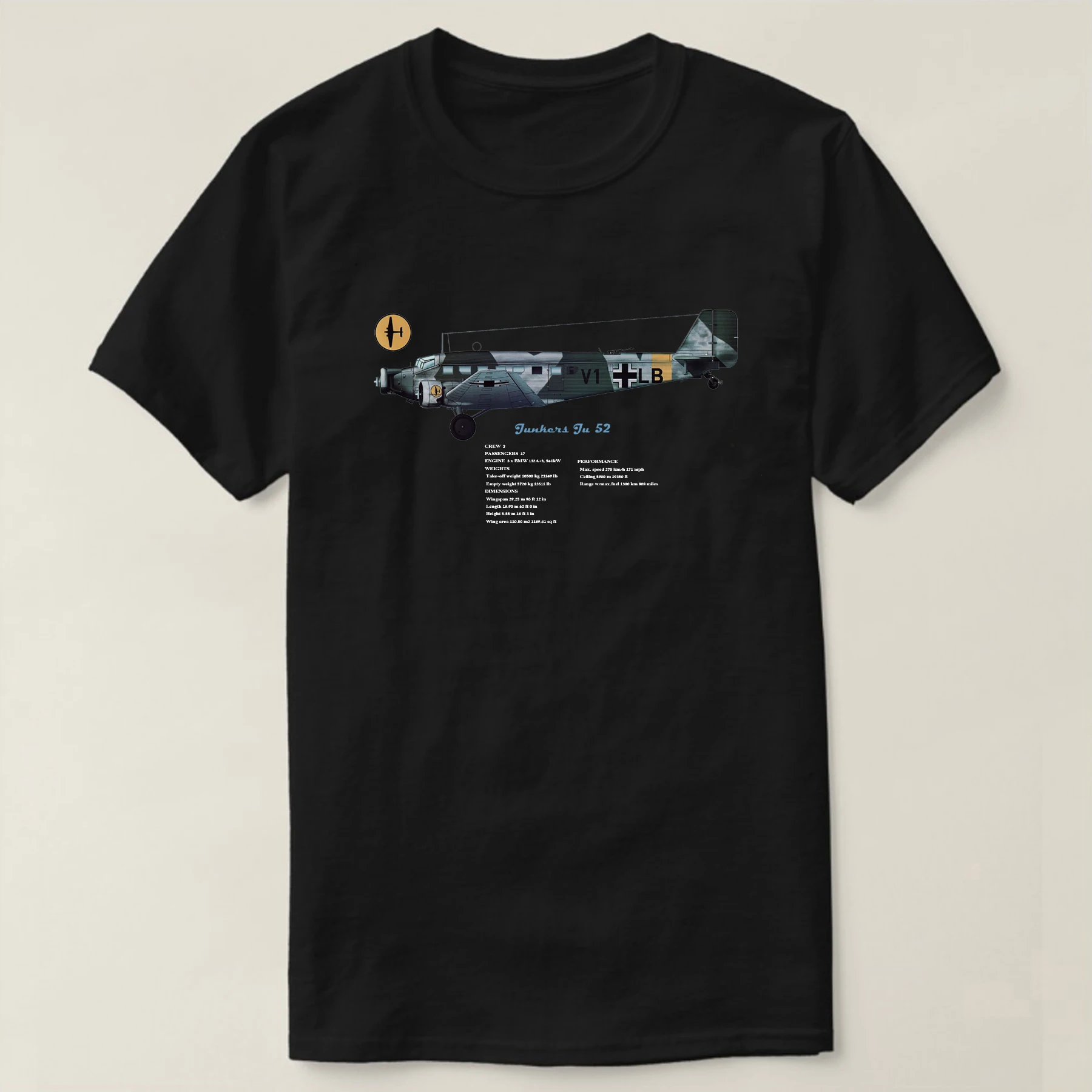 

WWII Luftwaffe Junkers Ju 52 3M Transport Aircraft T-Shirt Short Sleeve Casual 100% Cotton O-Neck Summer Mens T-shirt Size S-3XL