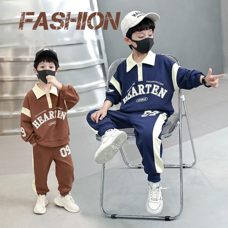 

Simple Boys Tracksuit Comfy Cotton Letter Polo Shirt Casual Sweatshirt Pants Set Sports Outfits 6T Schoolboy Children's clothing