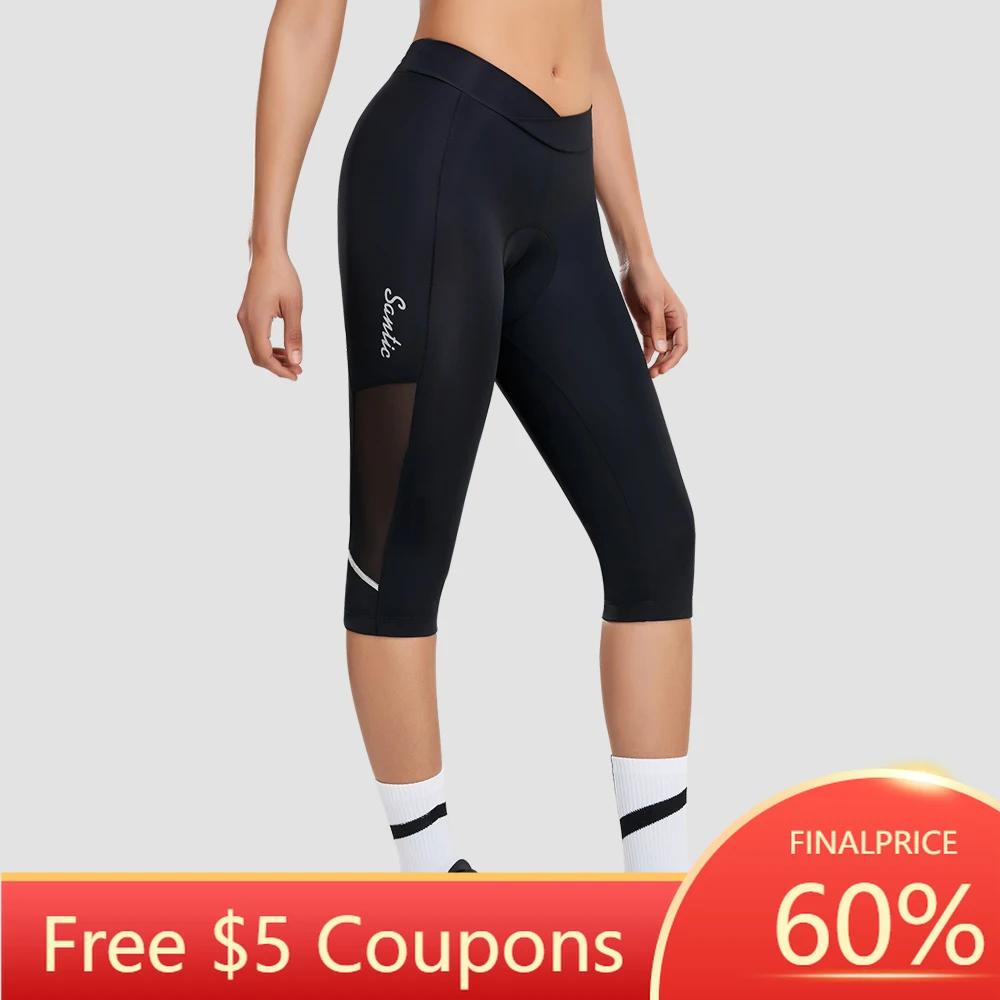 

Santic Women Cycling Shorts Bike Cropped Pants Professional Cycling Pants Pro Fit Reflective MTB Shorts Breathable L2C05147
